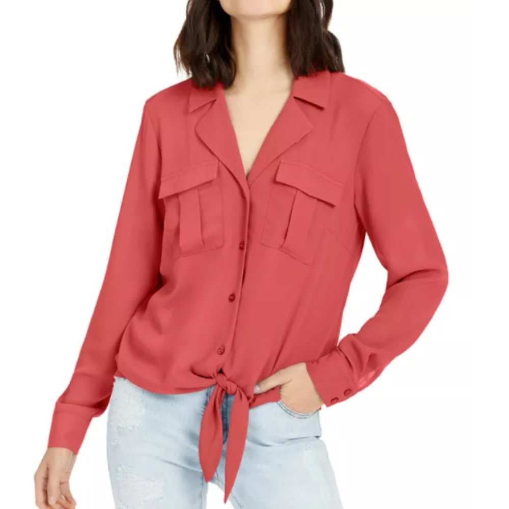 Size Large Grapefruit INC International Concepts Button-down Tie-Front Shirt